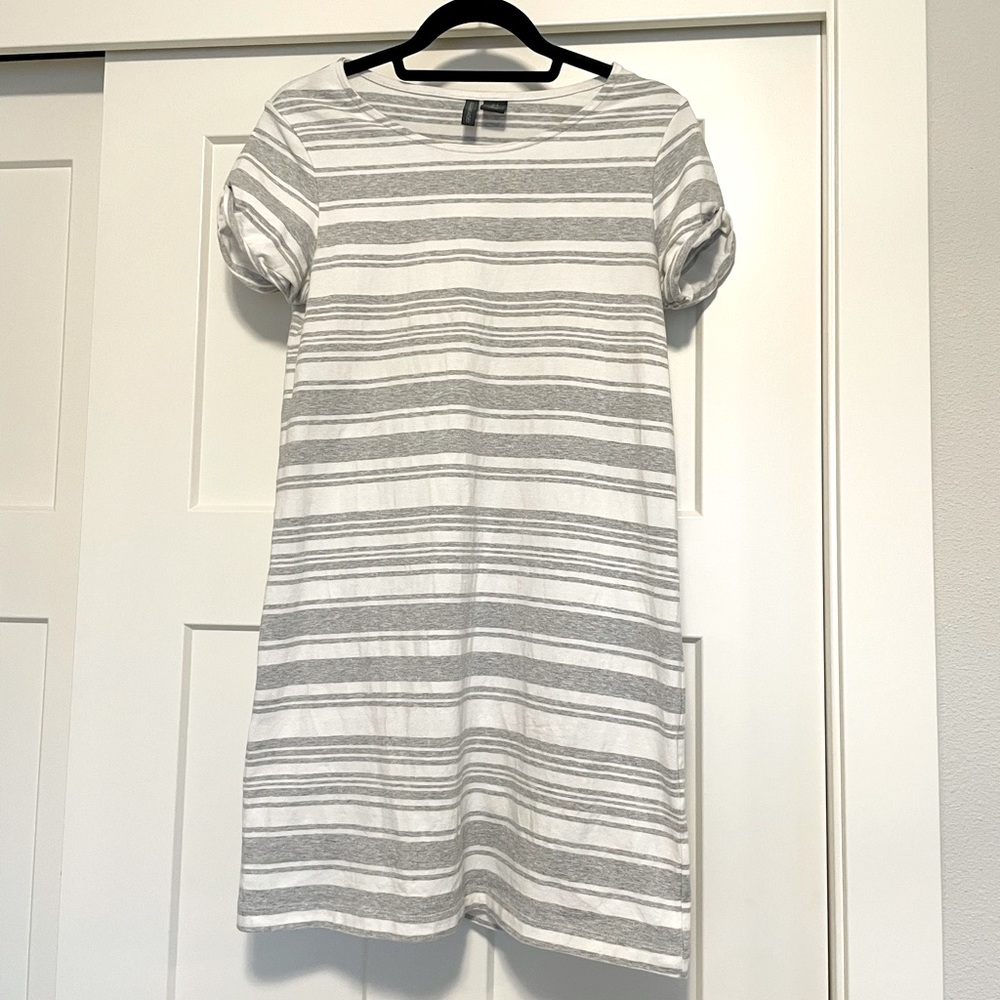 Paraphrase Grey and White Striped T-Shirt Dress
